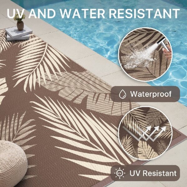 6'x9' Outdoor Rugs Patio Waterproof Outside Mat Reversible Plastic Camping Carpet,Black & Grey