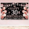 30Th Rose Gold Birthday Party Backdrop Rose Gold Glitter Balloons Happy Birthday