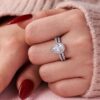 3Ct Pear Cut Wedding Ring Set for Women Halo 925 Sterling Silver Cubic Zirconia Size 8