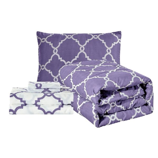 Lux Decor Collection 5 Piece Queen Down Alternative Comforter Set, Washable Duvet Bedding Set - Quatrefoil Navy