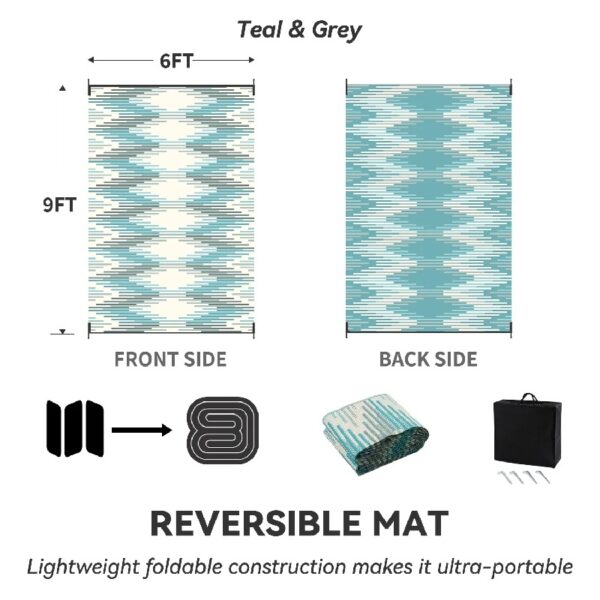 Outdoor Rug 6'x9' Waterproof Patio Rug Reversible Indoor Outdoor Rug Lightweight Plastic Straw Rug for RV Camping Deck Balcony Boho Porch Decor Dark Grey and White