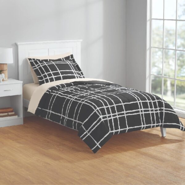 7 Piece Reversible Bed in a Bag Comforter Set with Sheets, Black, Queen