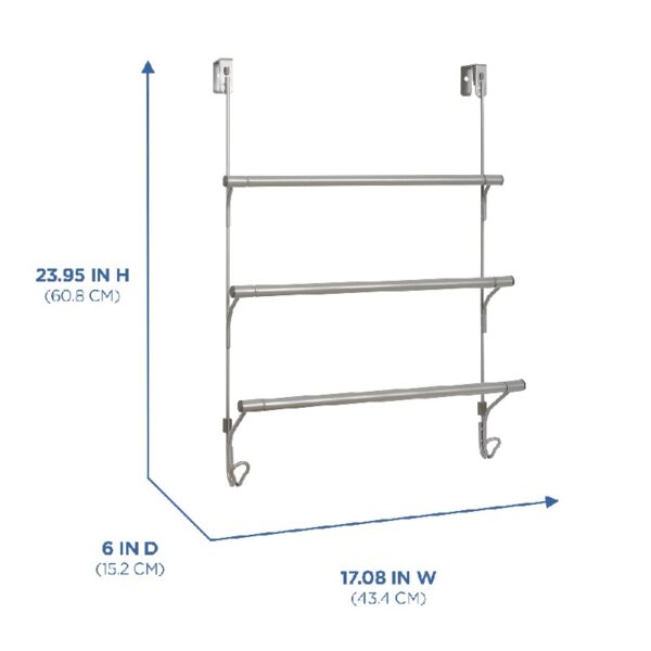 SnugFit Over-the-Door 3-Tier Towel Bar with Hooks, Satin Nickel