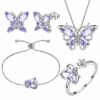 Purple Butterfly Jewelry Amethyst February Birthstone Jewelry Set Fine Necklace/Earrings 925 Sterling Silver Women Birthday Mother's Day Gifts