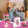 Play Kitchen Set for Kids, 2.1FT Tall Toy Play Kitchen w/ Realistic Lights Sounds Simulation Spray for Toddlers Girls Boys Gift 42Pcs - Small (Orange Red 18x8.6x24.8in)