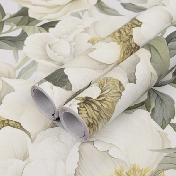 Beige Floral Contact Wallpaper 17.7 in x 236 in Peel and Stick Wallpaper Self-adhesive Removable Wall Paper for Home Decor Bedroom Livingroom Kitchen Wall Fabric and Furniture Renovation
