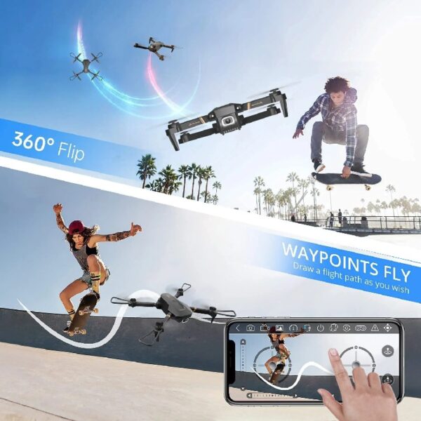 Drone with Dual 4K HD Cameras, FPV Foldable Drone for Kids Adults RC Quadcopter for Beginners with 2 Batteries and Carrying Case, Gray