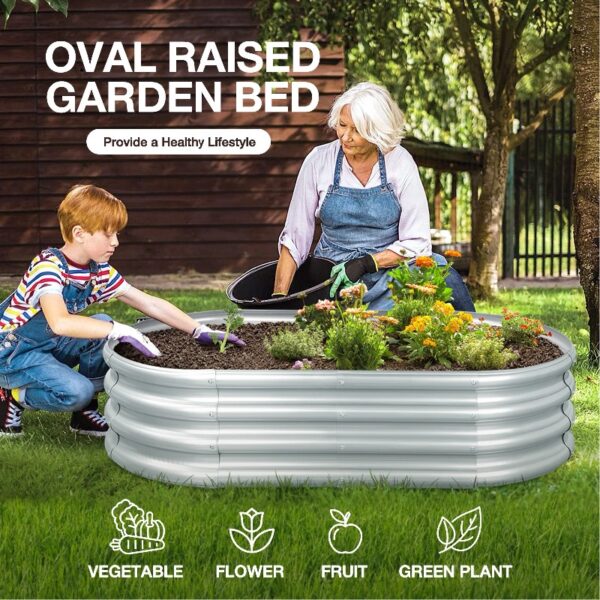 Galvanized Raised Garden Bed Mental, Outdoor Garden Planters, Large Galvanized Raised Planters 4ft (L) x2ft (W) x1ft (H), Silver