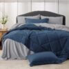 Light Purple Queen Comforter Set - 7 Pieces Reversible Queen Bed in a Bag, Queen Bed Set Light Purple and Grey with Comforters, Sheets, Pillowcases & Shams
