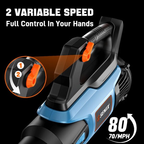 SENIX 20 Volt Max* Cordless Leaf Blower, Up to 350 CFM and 80 MPH, Variable Speed, Lightweight, (Tool Only) BLAX2-M-0