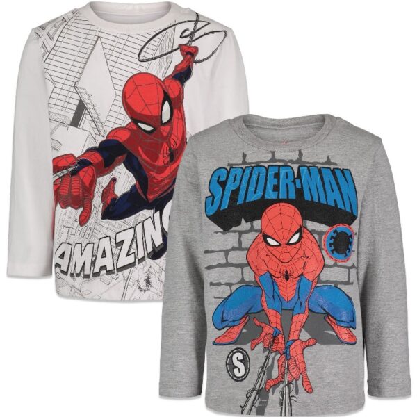 Spider-Man Little Boys 2 Pack Long Sleeve T-Shirts Toddler to Big Kid