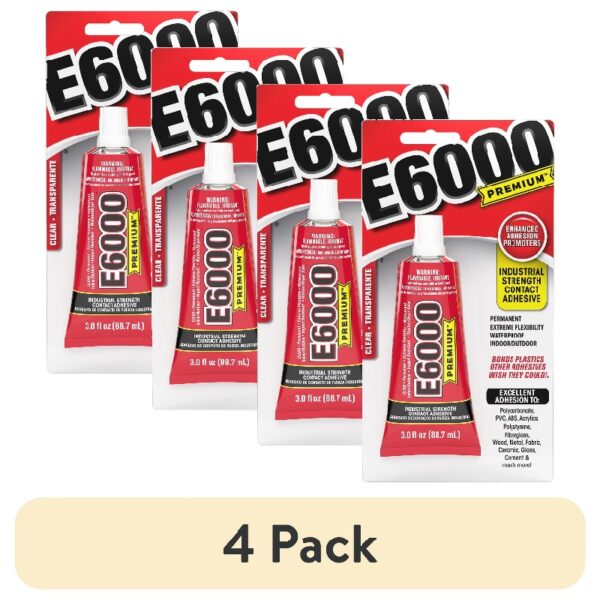 (4 pack)  E6000 Contact Adhesive Glue, Premium Industrial Strength, Clear, 205300, 3 fl. oz.