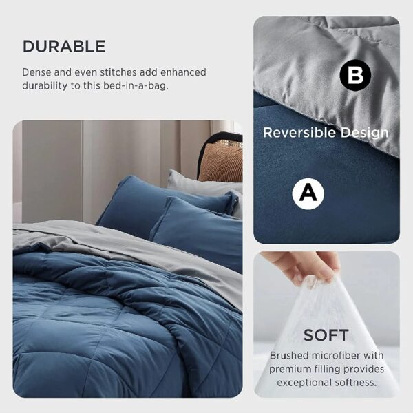 Light Purple Queen Comforter Set - 7 Pieces Reversible Queen Bed in a Bag, Queen Bed Set Light Purple and Grey with Comforters, Sheets, Pillowcases & Shams