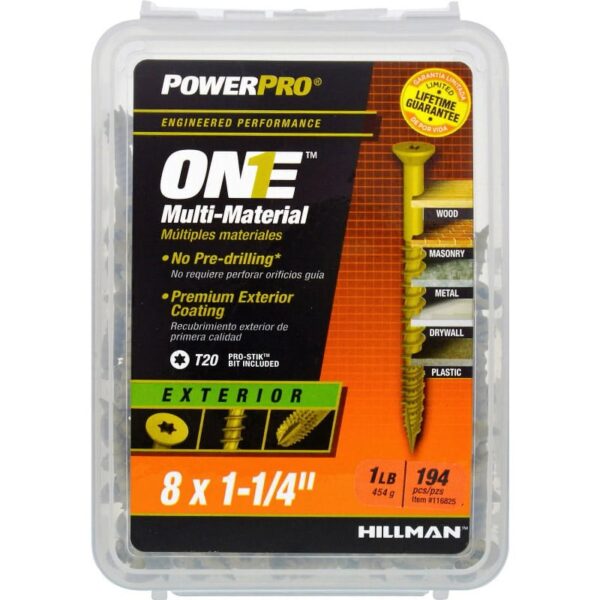 Hillman Fasteners 116825 Power Pro ONE Multi-Material Screws, #8 x 1-1/4