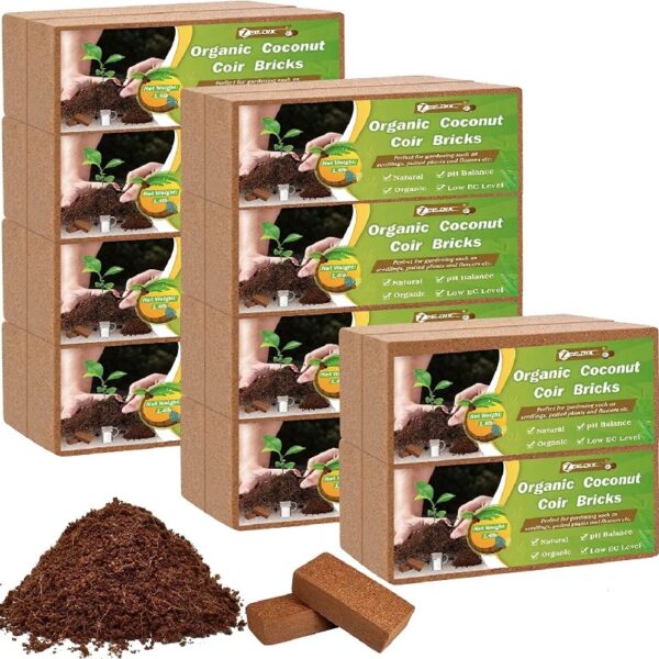 10lb of  100% Organic Coco Coir Bricks with Low EC and pH Balance High Expansion Coco Fiber for Herbs, Flowers,Plants Gardening Renewable Coconut Soil