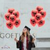 PMU Graduation Balloons 11 Inch PartyTex Premium Emerald Green with All-Over Print White Grad Caps-Confetti and Streamers Pkg/100