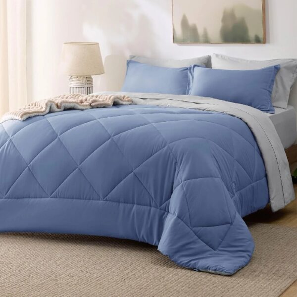 Light Purple Queen Comforter Set - 7 Pieces Reversible Queen Bed in a Bag, Queen Bed Set Light Purple and Grey with Comforters, Sheets, Pillowcases & Shams