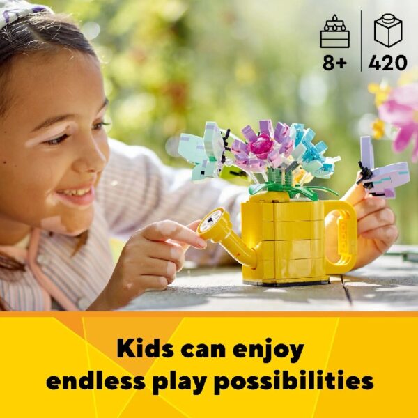 Creator 3 in 1 Flowers in Watering Can Building Toy Set - Fun, Creative Activity for Kids, Girls and Boys, Ages 8+ - Building Options for Rain Boots or Birds - Cute Birthday Gift Idea - 31149
