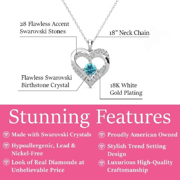 Forever March Birthstone 18k White Gold Plated Women's Necklace, Swarovski Crystals