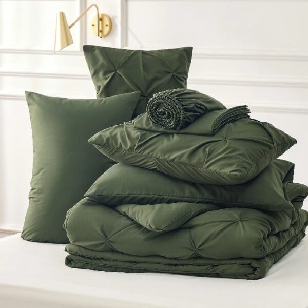 Dorm Bedding Twin Comforter Set - 5 Pieces Pintuck Bed in A Bag with Comforters, Sheets, Pillowcases & Shams