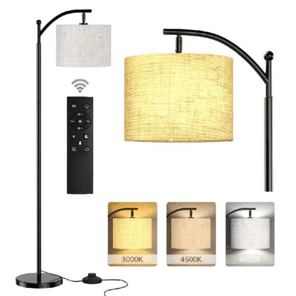 Floor Lamp, 62.2 in Tall, 1-Light, Modern, Beige Linen Shades