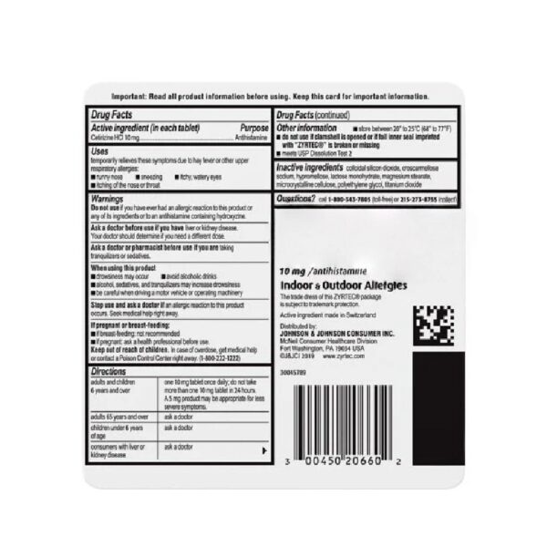 24 Hour Allergy Relief Tablets with 10 mg Cetirizine HCl, 60 Ct