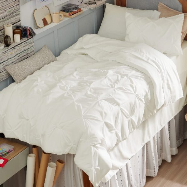 Dorm Bedding Twin Comforter Set - 5 Pieces Pintuck Bed in A Bag with Comforters, Sheets, Pillowcases & Shams