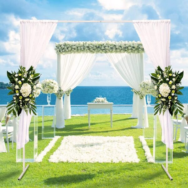 Garfans 6.6FT Wedding Arch For Ceremony Balloon Arch Stand with 4 Pedestal Nails Metal Arch Backdrop Stand for Parties Birthday Wedding Square Background Stand Garden Arch Gold