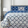 Lux Decor Collection 5 Piece Queen Down Alternative Comforter Set, Washable Duvet Bedding Set - Quatrefoil Navy
