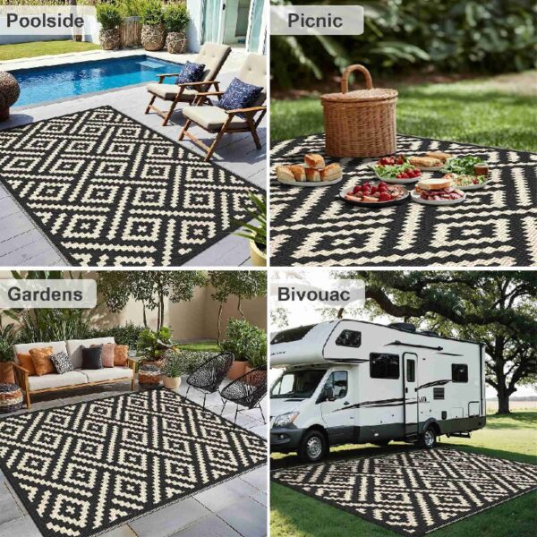 6'x 9' Outdoor Rug Plastic Waterproof Outside Foldable Mat UV Resistant Patio RV Deck Carpet,Black Brown