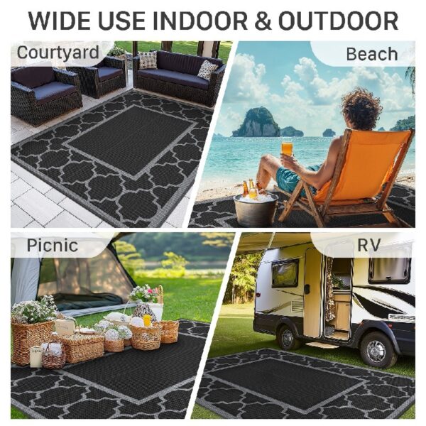 6'x9' Outdoor Rugs Patio Waterproof Outside Mat Reversible Plastic Camping Carpet,Black & Grey