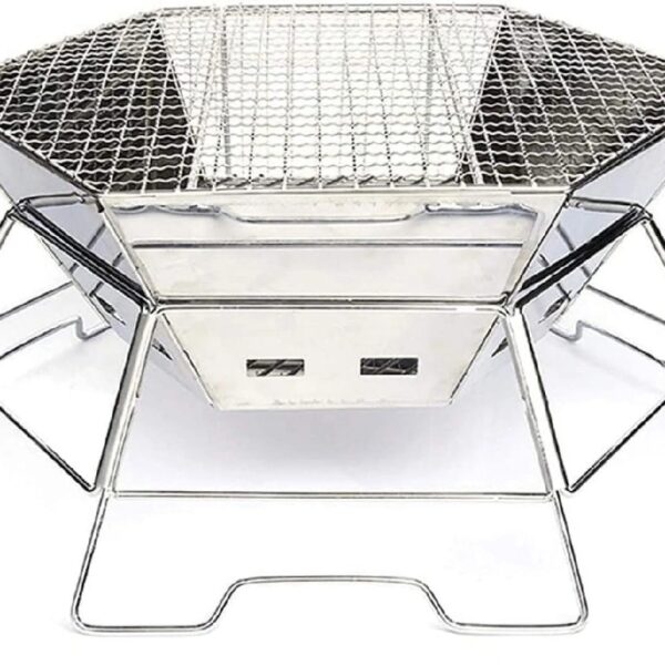 Charcoal Campfire Grill, Camping Fire Pit, Portable BBQ Grill, Folding Hexagon Stainless Steel Barbecue Stove for Home Party Outdoor Camping Picnic