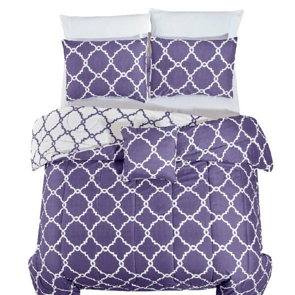 Lux Decor Collection 5 Piece Queen Down Alternative Comforter Set, Washable Duvet Bedding Set - Quatrefoil Navy