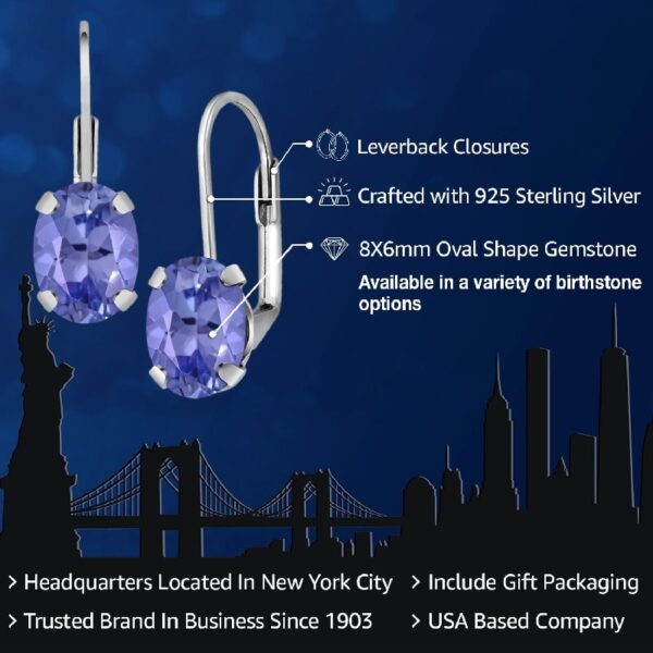 Gem Stone King 925 Sterling Silver Oval Cabochon White Simulated Opal Earrings for Women (2.10 Cttw, Oval 8X6MM)
