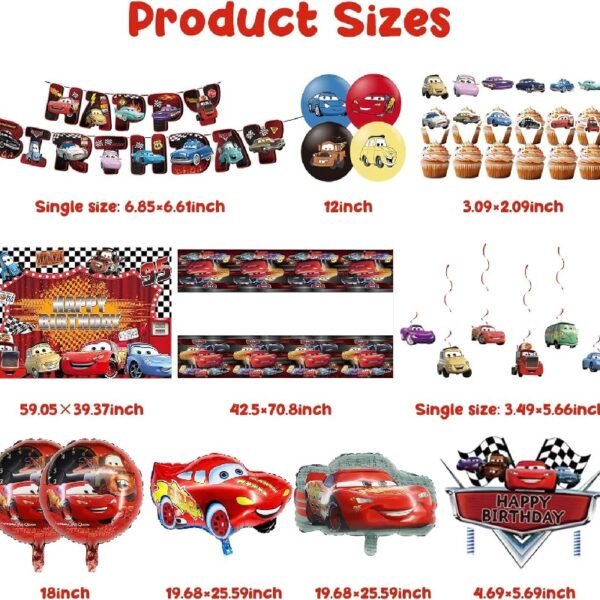 Guvpev Lightning Mcqueen Birthday Decorations, Cartoon Cars Theme Party Supplies Include Birthday Banner, Hanging Swirls, Cake Toppers, Latex Balloons, Foil Balloons, Backdrop, Tablecloth, Stickers
