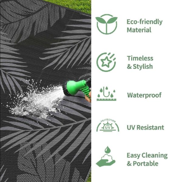 6'x9' Outdoor Rugs Patio Waterproof Outside Mat Reversible Plastic Camping Carpet,Black & Grey