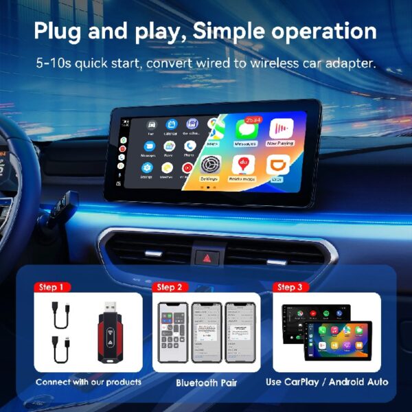 Universal Portable Wireless Apple Carplay Android Auto Adapter Dongle In Car