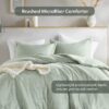 Full/Queen Comforter Sets, Reversible 3 Piece Extra Soft Bedding Set, Chambray Print Sage Green Comforter Bed Set with Pillow Shams