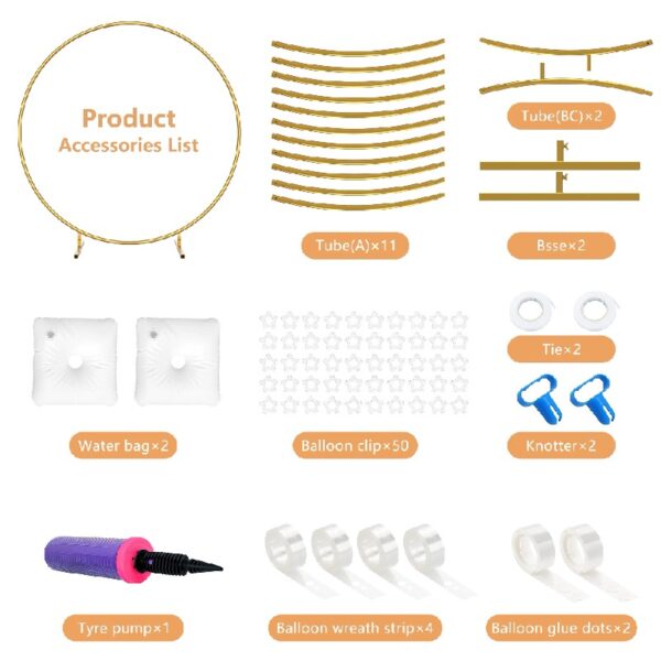 TINANA Round Balloon Arch Kit with Accessories, 7.2 Feet Balloon Hoop Stand, Gold Metal Balloon Circle Frame