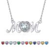Bestyle S925 Sterling Silver Necklace for Mom Grandma Shiny CZ Heart Pendant Necklace March Created Aquamarine Birthstone Jewelry Mother's Day Gift