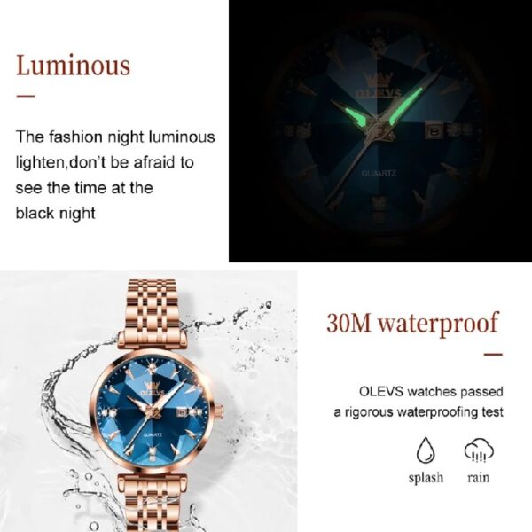 Women Watch Fashion Rose Gold Diamond Analog Quartz Female Watch for Women Luxury Dress Ladies Stainless Steel Luminous Waterproof Date Wrist Watches Green Dial