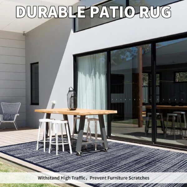 Outdoor Rug Carpet 6'x9' Waterproof Reversible Patio Rug Portable Modern Abstract Indoor Outdoor Rug Plastic Straw Rug for RV Camping Garden Picnic Deck Backyard Porch Decor Gray and White