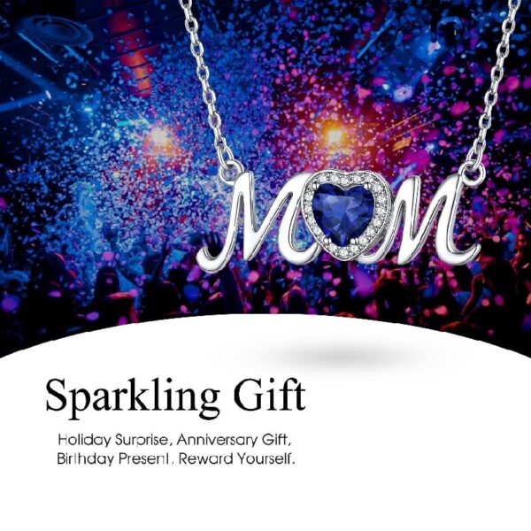 Bestyle S925 Sterling Silver Necklace for Mom Grandma Shiny CZ Heart Pendant Necklace March Created Aquamarine Birthstone Jewelry Mother's Day Gift
