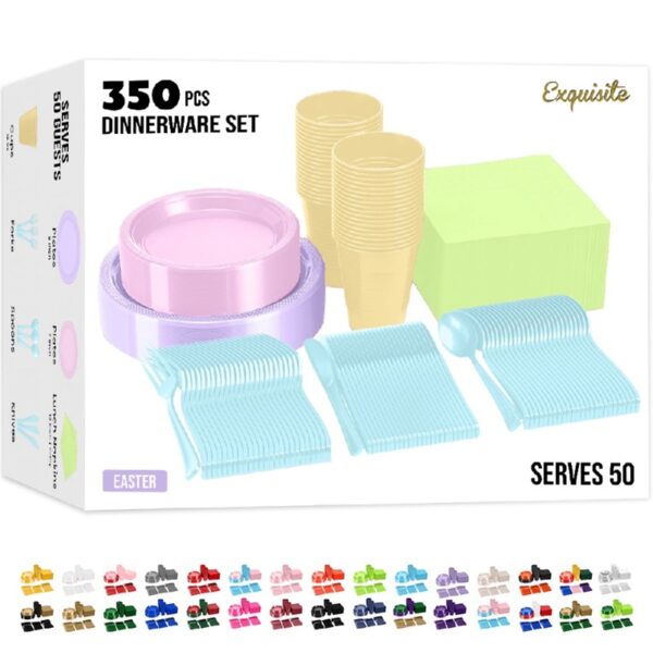 Exquisite 350 Piece Easter Plastic Disposable Party Plates & Dinnerware Combo Set