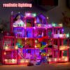 DollHouse with Colorful Light, Pretend Play Toddler Doll House Furniture Sets with 3 Dolls, 9 Rooms DIY , Creative Gift for Girls