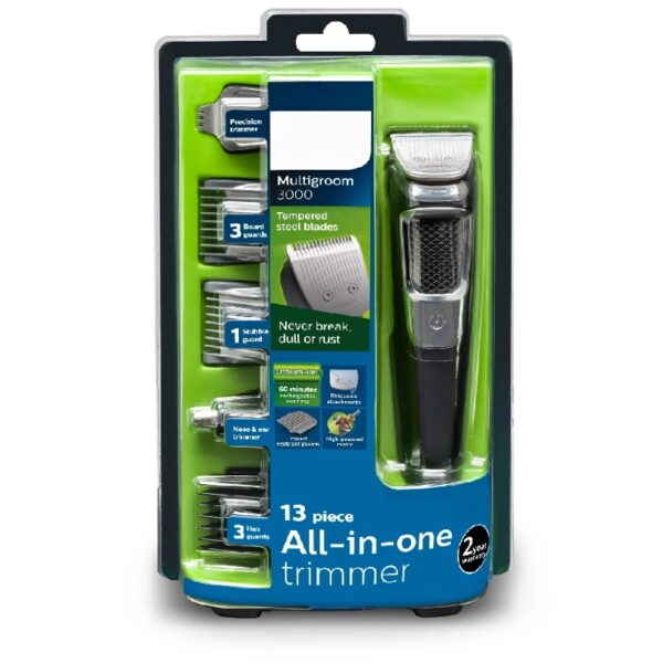 Multi Groomer - 13 Piece Mens Grooming Kit For Beard, Face, Nose, and Ear Hair Trimmer and Hair Clipper - No Blade Oil Needed, MG3750/60