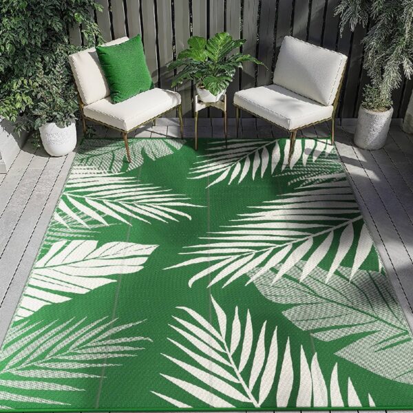 6'x9' Outdoor Rugs Patio Waterproof Outside Mat Reversible Plastic Camping Carpet,Black & Brown