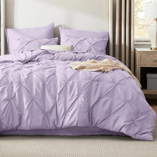 Dorm Bedding Twin Comforter Set - 5 Pieces Pintuck Bed in A Bag with Comforters, Sheets, Pillowcases & Shams