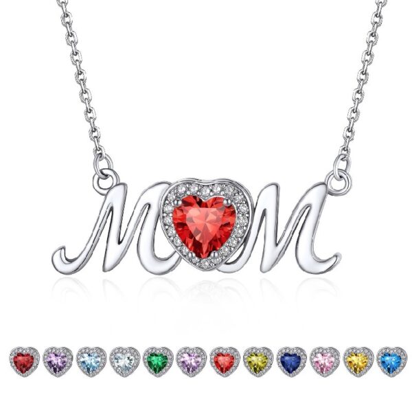 Bestyle S925 Sterling Silver Necklace for Mom Grandma Shiny CZ Heart Pendant Necklace March Created Aquamarine Birthstone Jewelry Mother's Day Gift
