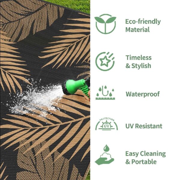 6'x9' Outdoor Rugs Patio Waterproof Outside Mat Reversible Plastic Camping Carpet,Black & Brown